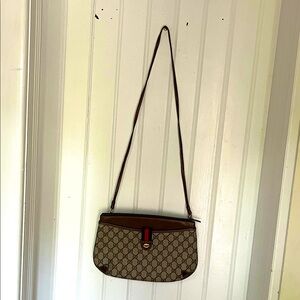 Gucci Beige and Brown Crossbody Bag with Red Accent